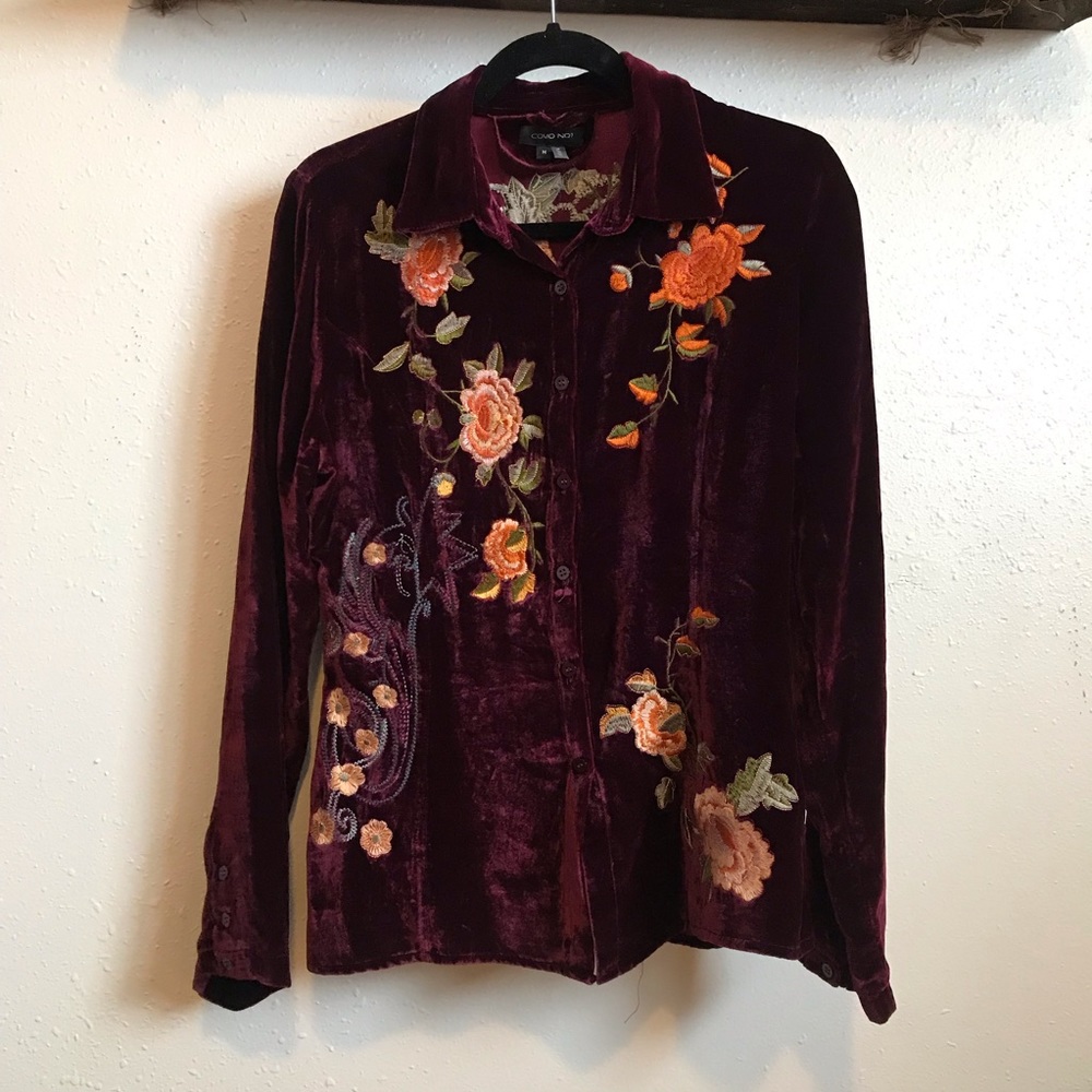 Embroidered Velvet Top